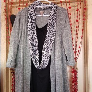 White Stag, Black blouse with attached sweater and scarf, Size 2X
